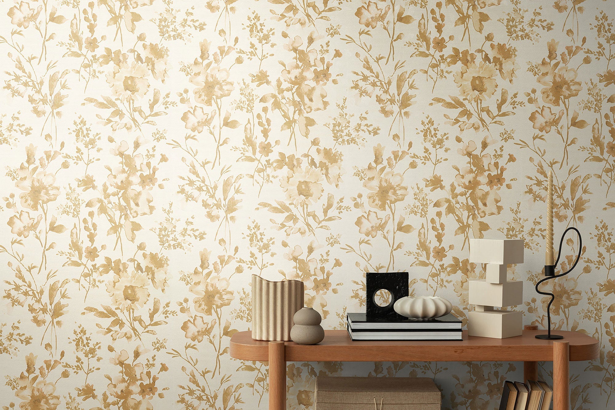 Petal Poetry - Unfold Gold Cosmo Living Wallpaper by Galerie