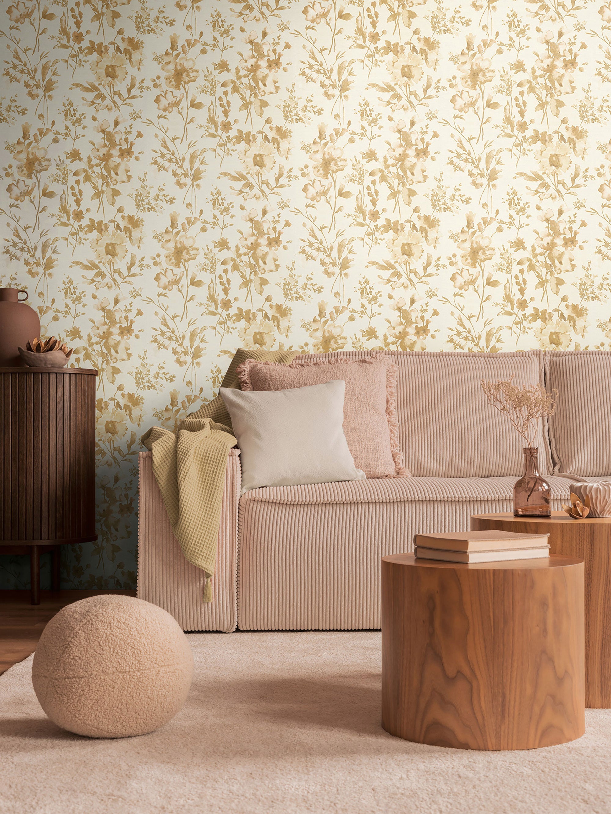 Petal Poetry - Unfold Gold Cosmo Living Wallpaper by Galerie