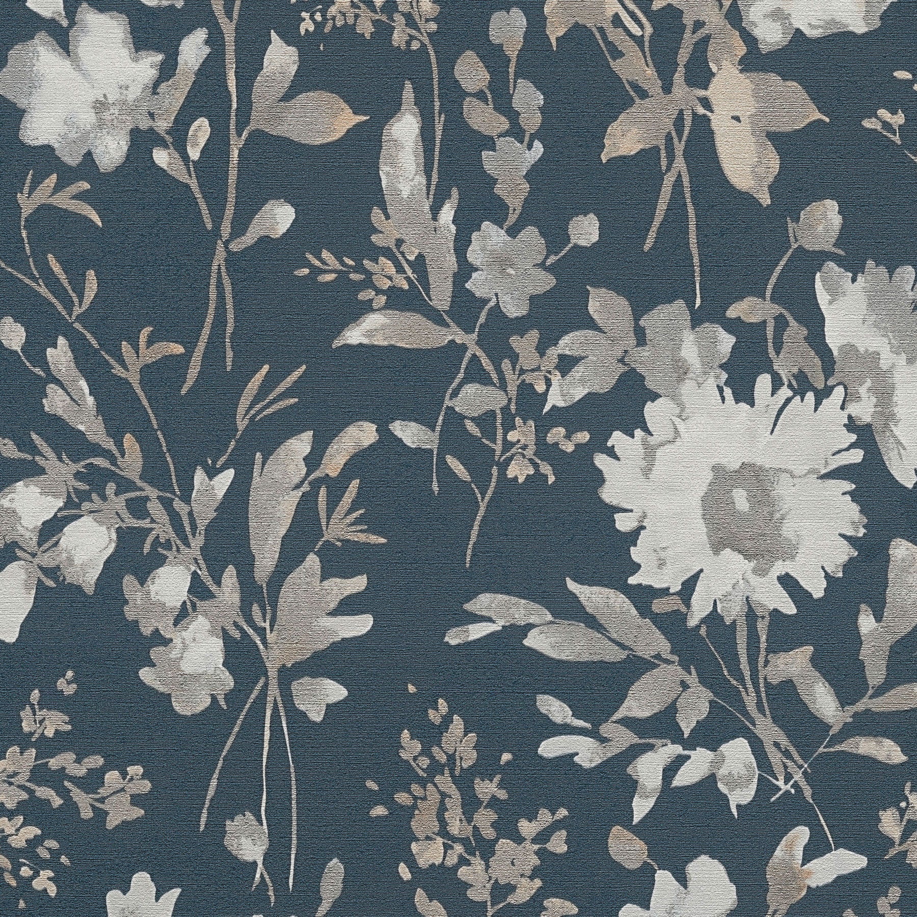 Petal Poetry - Unfold Blue and Silver Grey Cosmo Living Wallpaper by Galerie