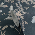 Petal Poetry - Unfold Blue and Silver Grey Cosmo Living Wallpaper by Galerie