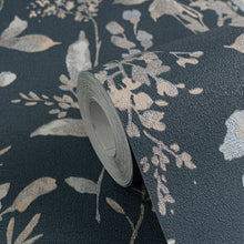 Petal Poetry - Unfold Blue and Silver Grey Cosmo Living Wallpaper by Galerie