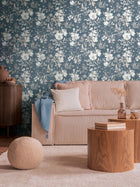 Petal Poetry - Unfold Blue and Silver Grey Cosmo Living Wallpaper by Galerie