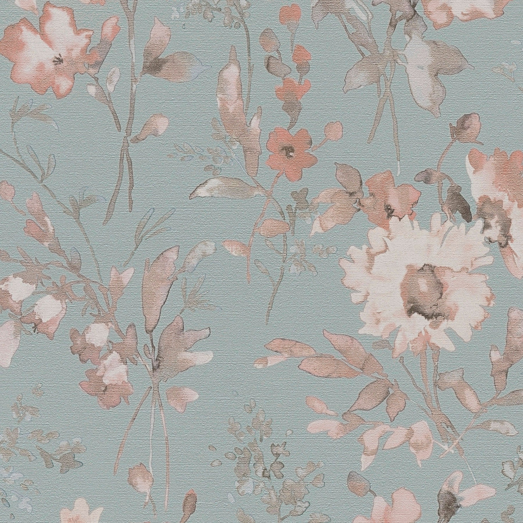 Petal Poetry - Unfold Green and Blue Cosmo Living Wallpaper by Galerie
