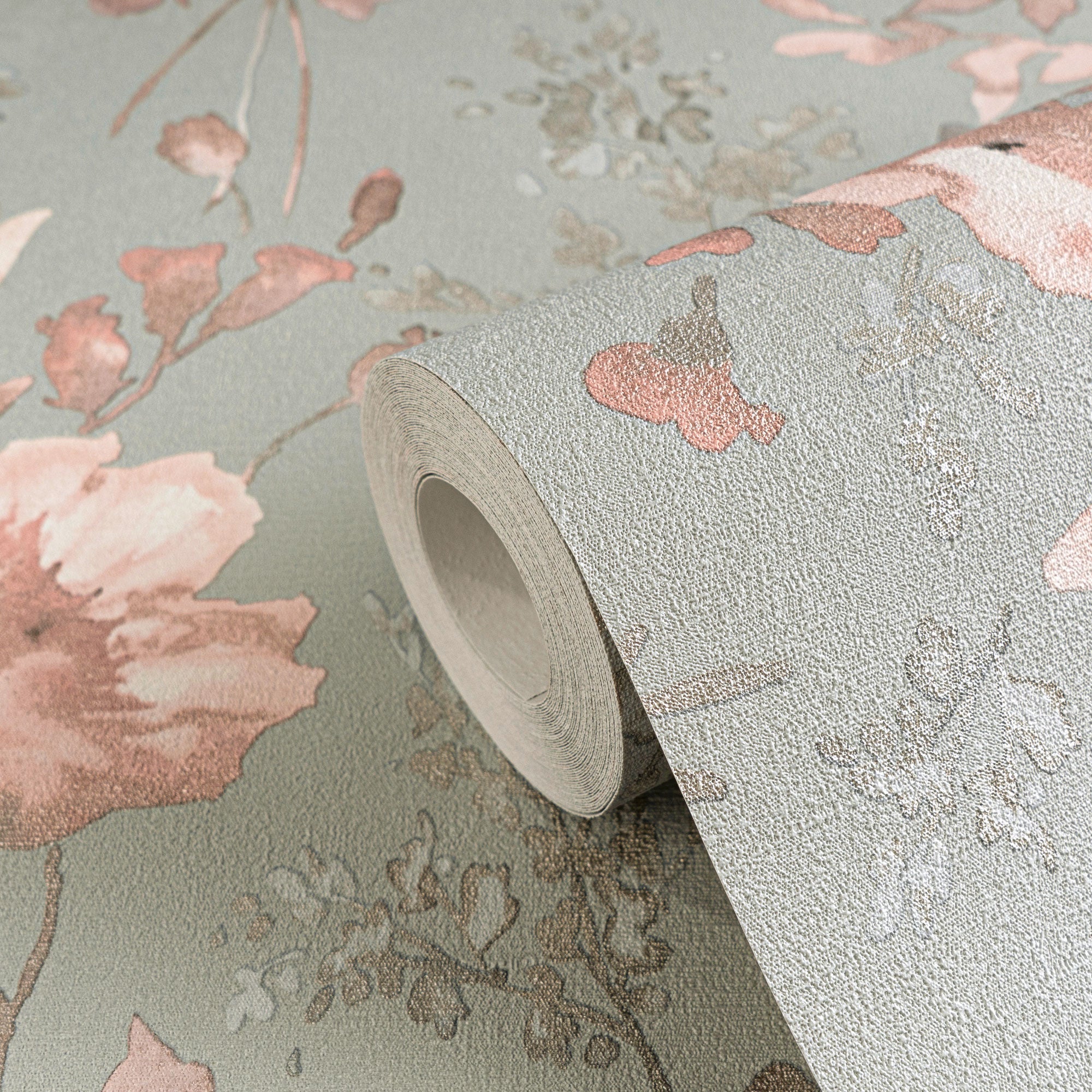 Petal Poetry - Unfold Green and Blue Cosmo Living Wallpaper by Galerie