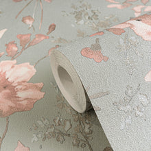 Petal Poetry - Unfold Green and Blue Cosmo Living Wallpaper by Galerie