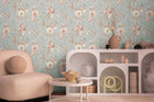 Petal Poetry - Unfold Green and Blue Cosmo Living Wallpaper by Galerie