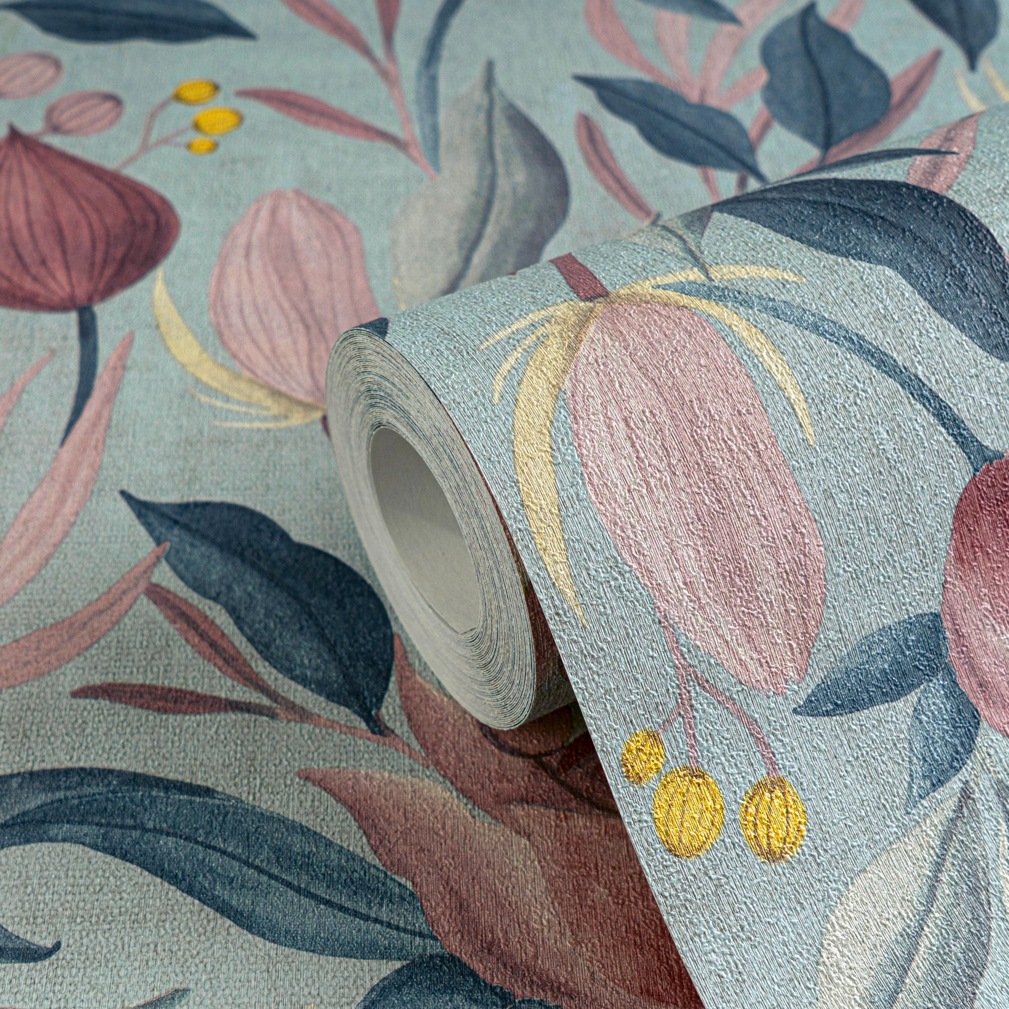 Still Bloom- Poetry Blue and Pink Cosmo Living Wallpaper by Galerie