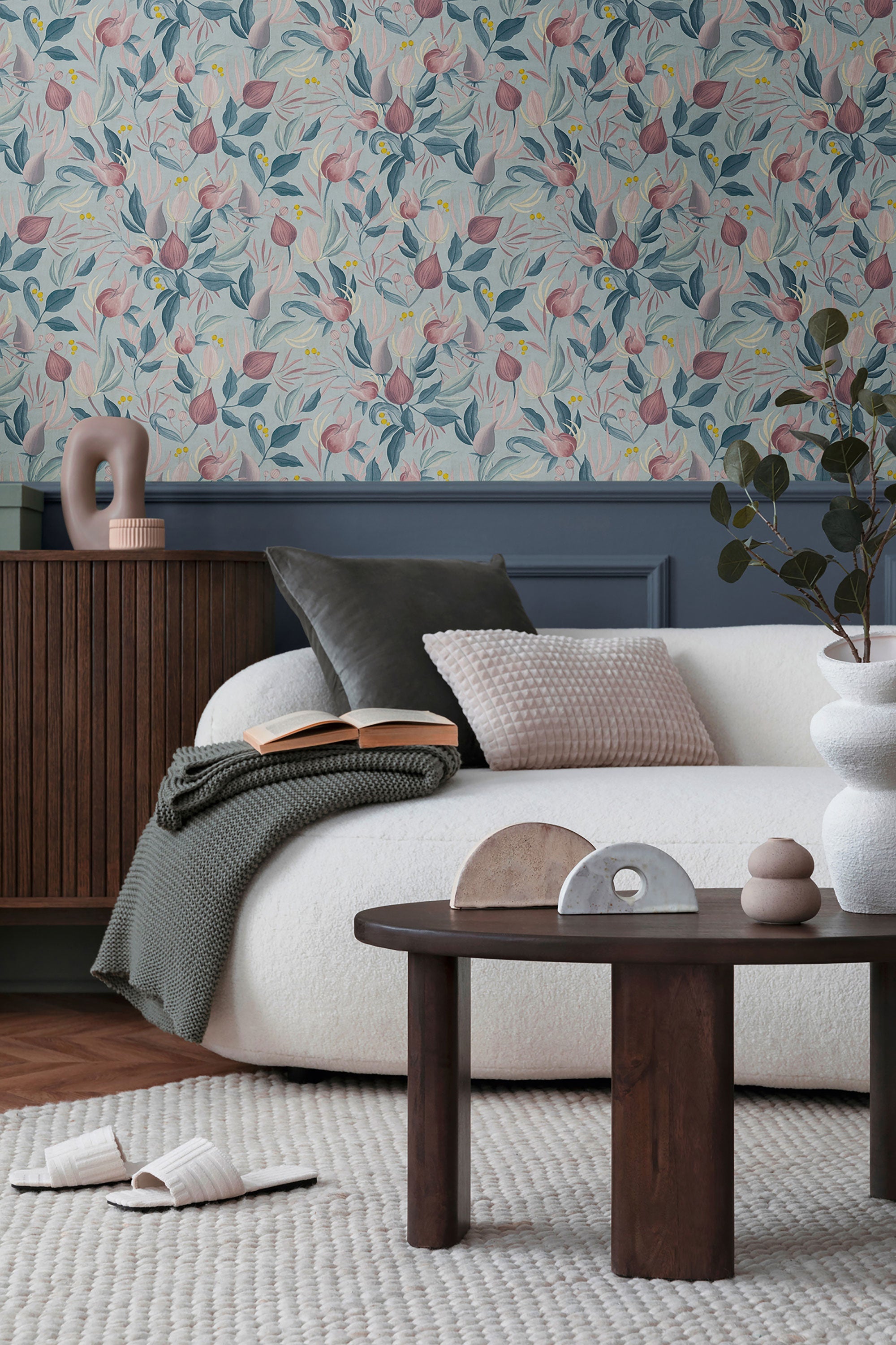 Still Bloom- Poetry Blue and Pink Cosmo Living Wallpaper by Galerie