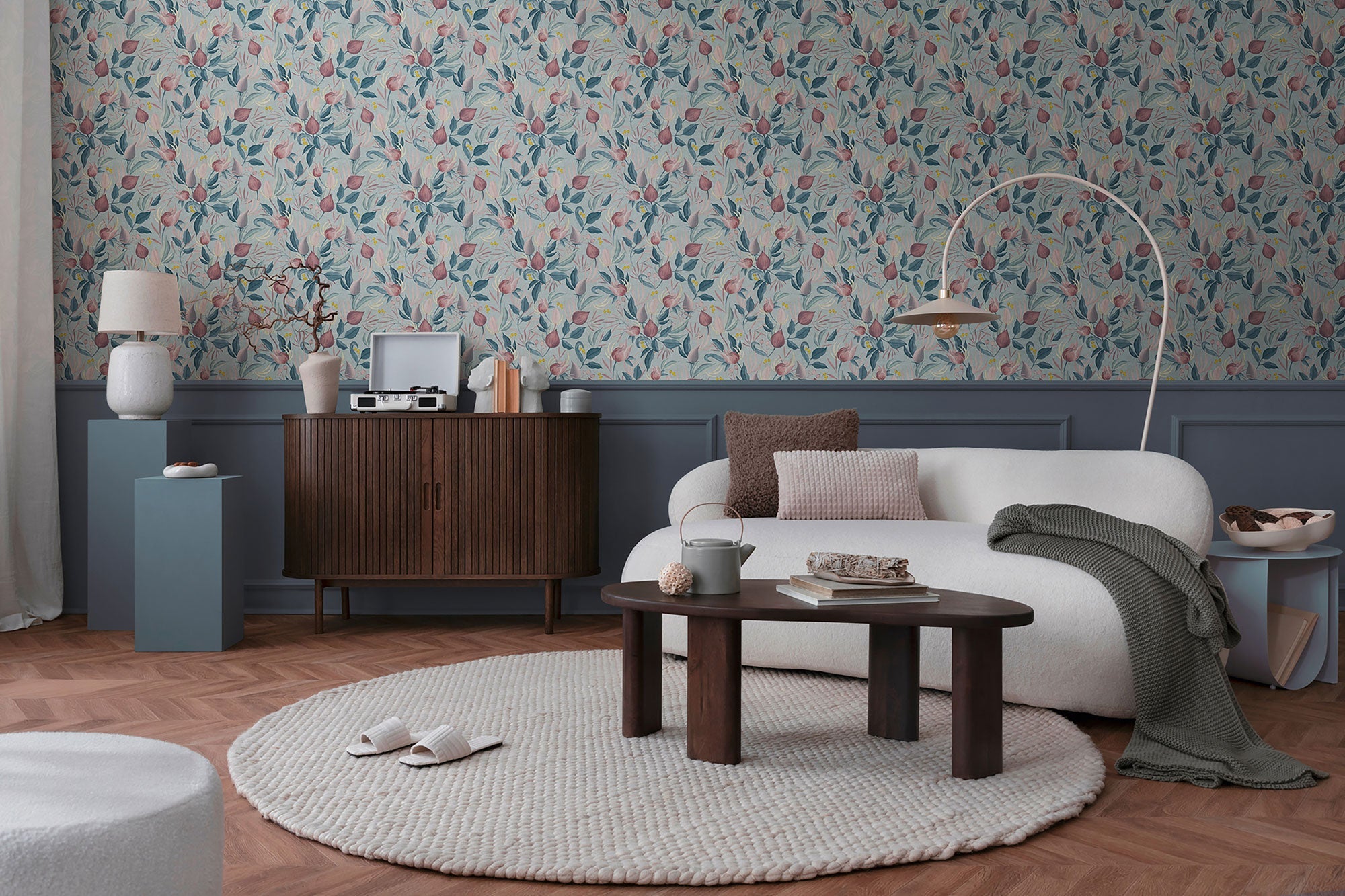 Still Bloom- Poetry Blue and Pink Cosmo Living Wallpaper by Galerie