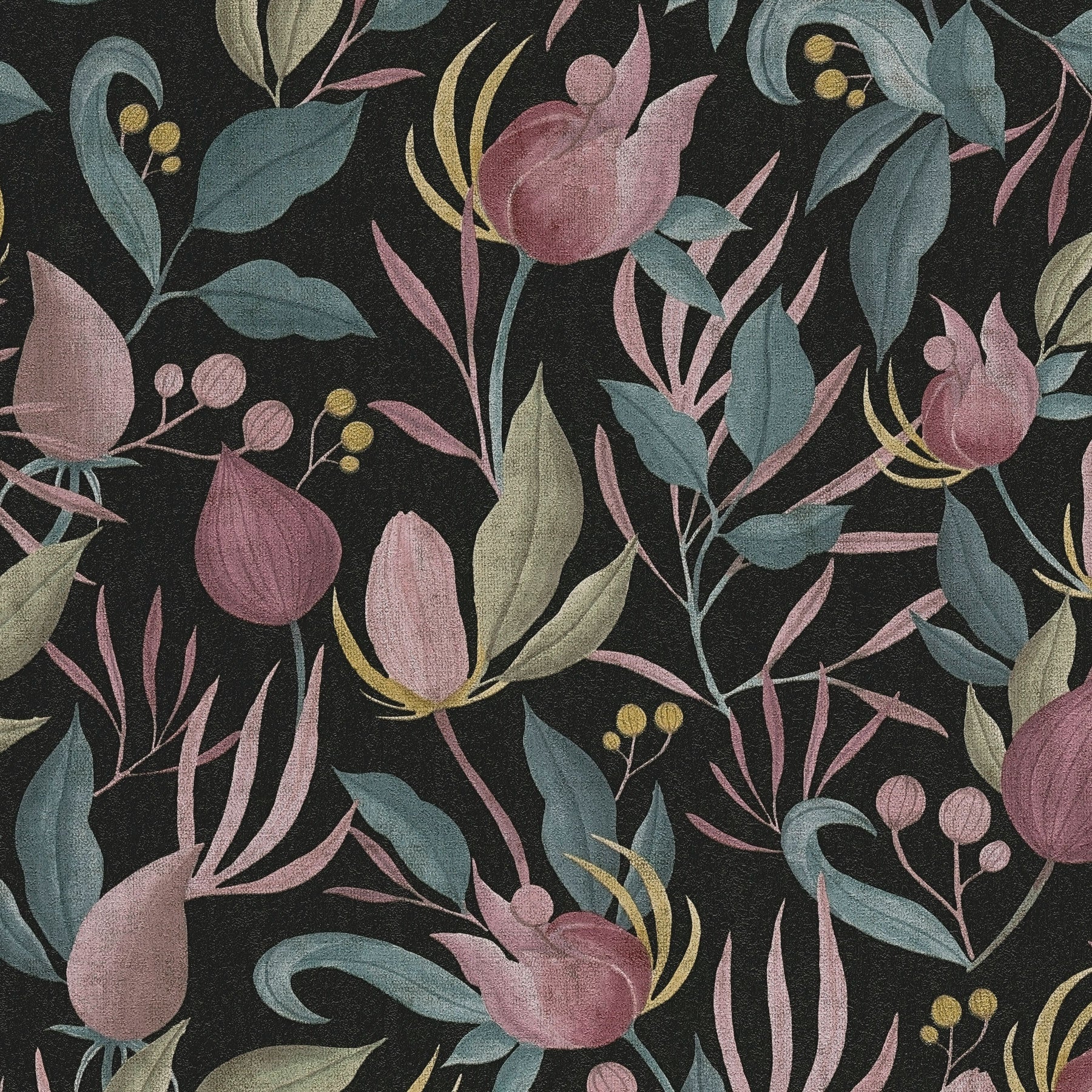 Still Bloom- Poetry Black and Green Cosmo Living Wallpaper by Galerie