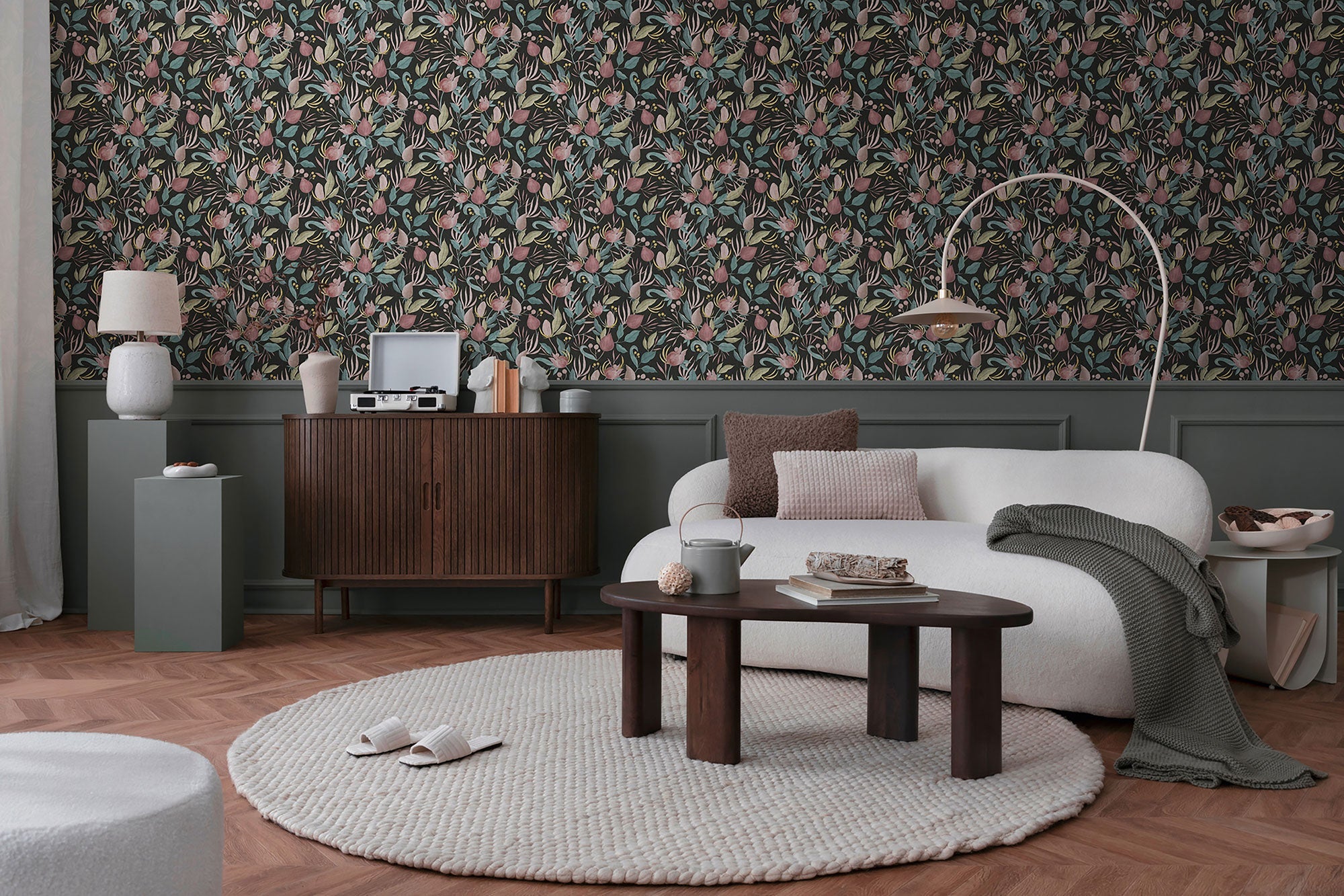 Still Bloom- Poetry Black and Green Cosmo Living Wallpaper by Galerie