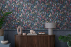 Still Bloom- Poetry Blue and Bronze Brown Cosmo Living Wallpaper by Galerie