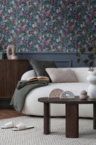 Still Bloom- Poetry Blue and Bronze Brown Cosmo Living Wallpaper by Galerie