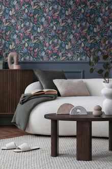 Still Bloom- Poetry Blue and Bronze Brown Cosmo Living Wallpaper by Galerie
