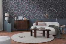 Still Bloom- Poetry Blue and Bronze Brown Cosmo Living Wallpaper by Galerie