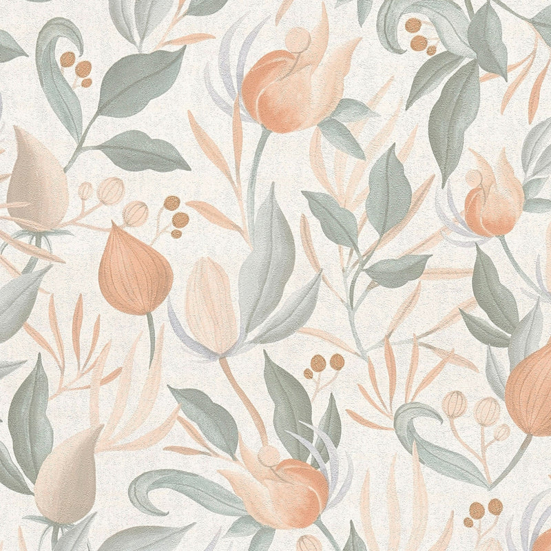 Still Bloom- Poetry Green and Blue Cosmo Living Wallpaper by Galerie