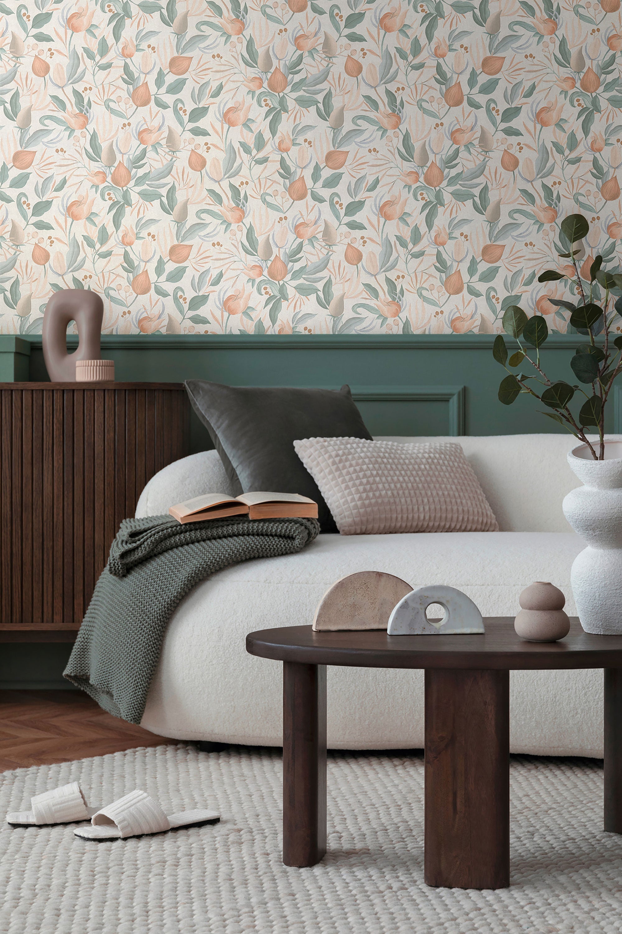 Still Bloom- Poetry Green and Blue Cosmo Living Wallpaper by Galerie