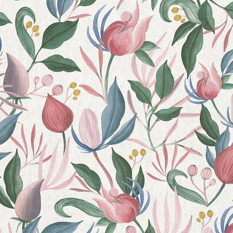 Still Bloom- Poetry Pink and Blue Cosmo Living Wallpaper by Galerie