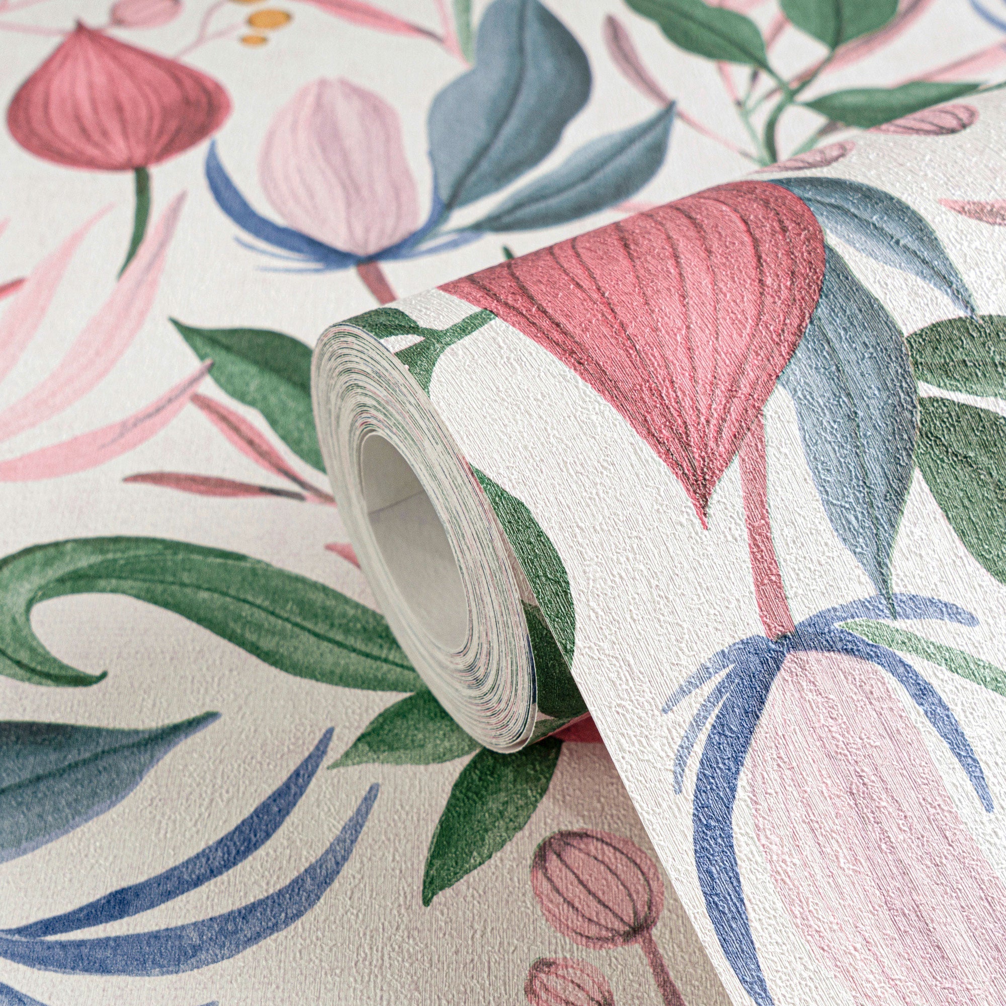 Still Bloom- Poetry Pink and Blue Cosmo Living Wallpaper by Galerie