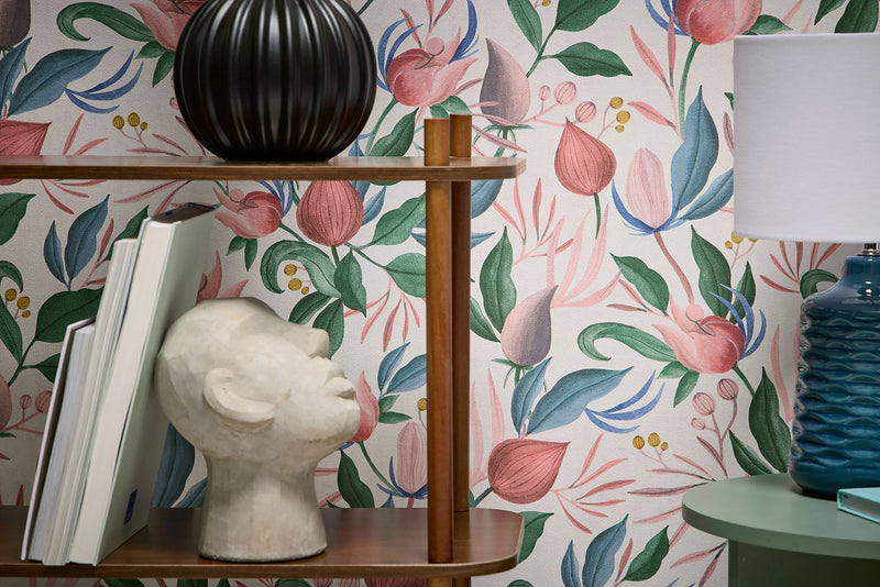 Still Bloom- Poetry Pink and Blue Cosmo Living Wallpaper by Galerie