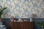 Still Bloom- Poetry Blue and Yellow Cosmo Living Wallpaper by Galerie