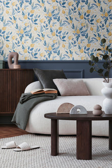 Still Bloom- Poetry Blue and Yellow Cosmo Living Wallpaper by Galerie