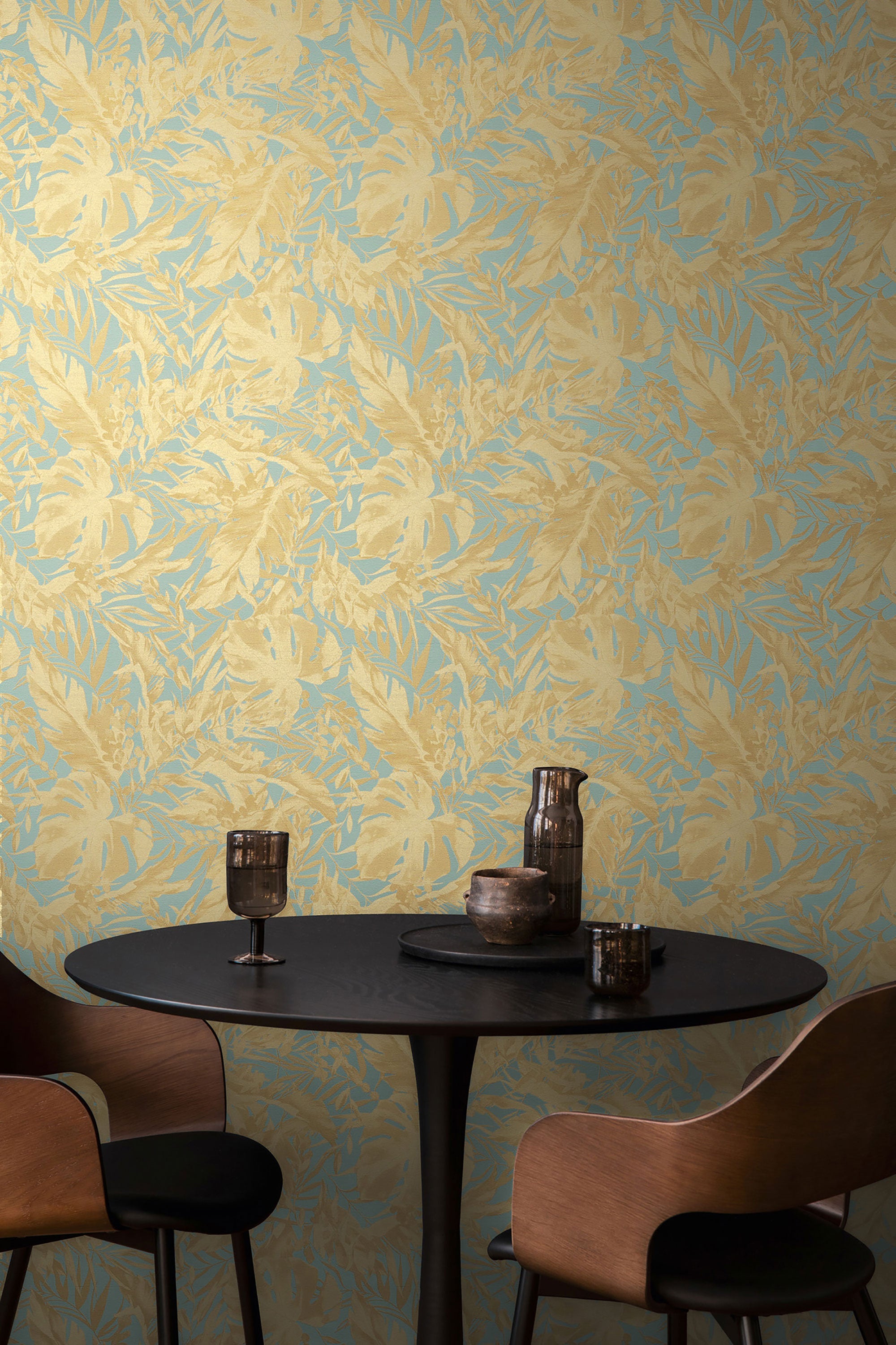 Earthlines - Balance Blue and Gold Cosmo Living Wallpaper by Galerie