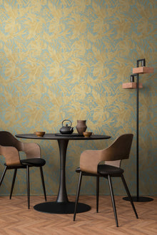 Earthlines - Balance Blue and Gold Cosmo Living Wallpaper by Galerie