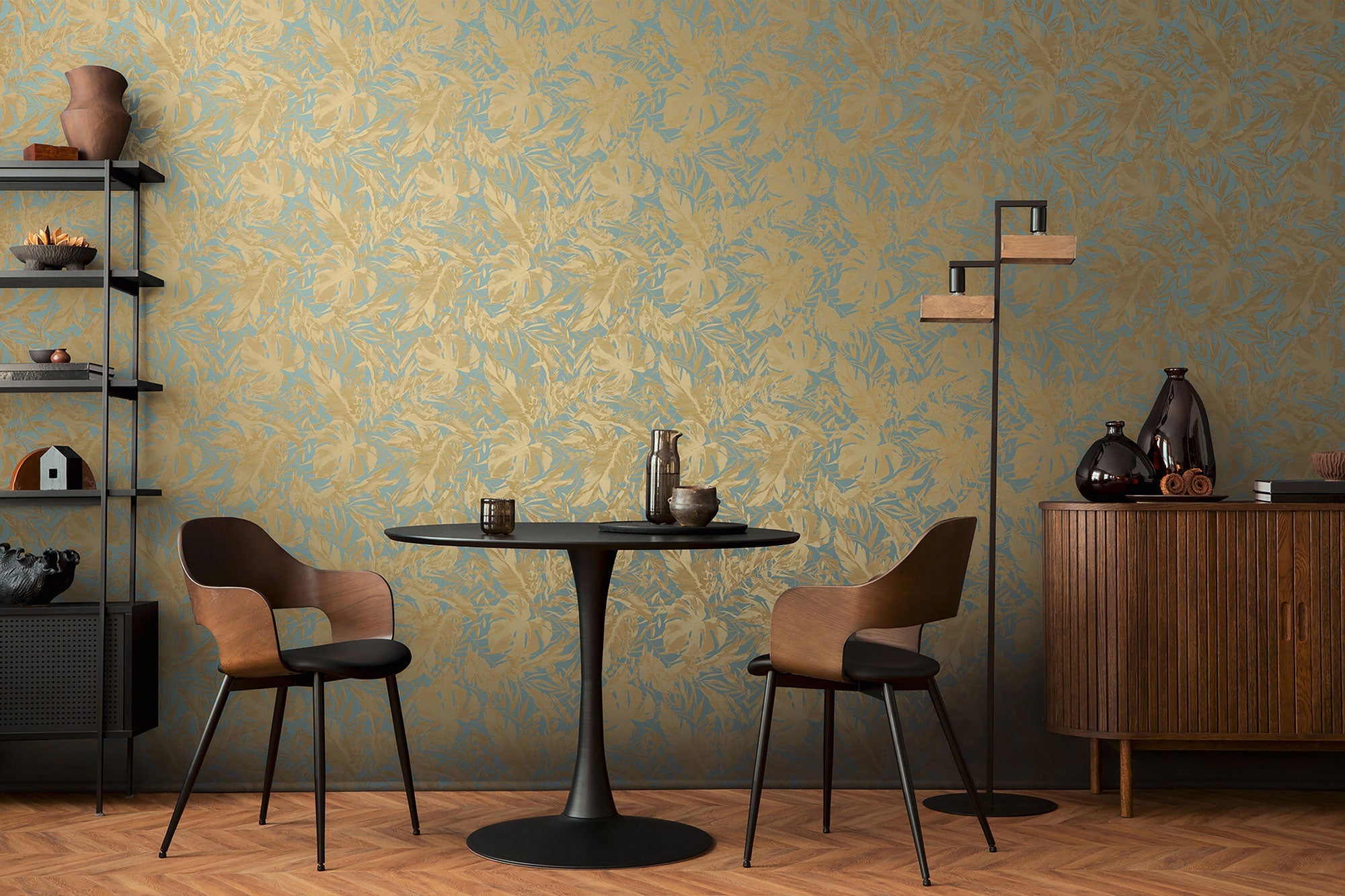 Earthlines - Balance Blue and Gold Cosmo Living Wallpaper by Galerie