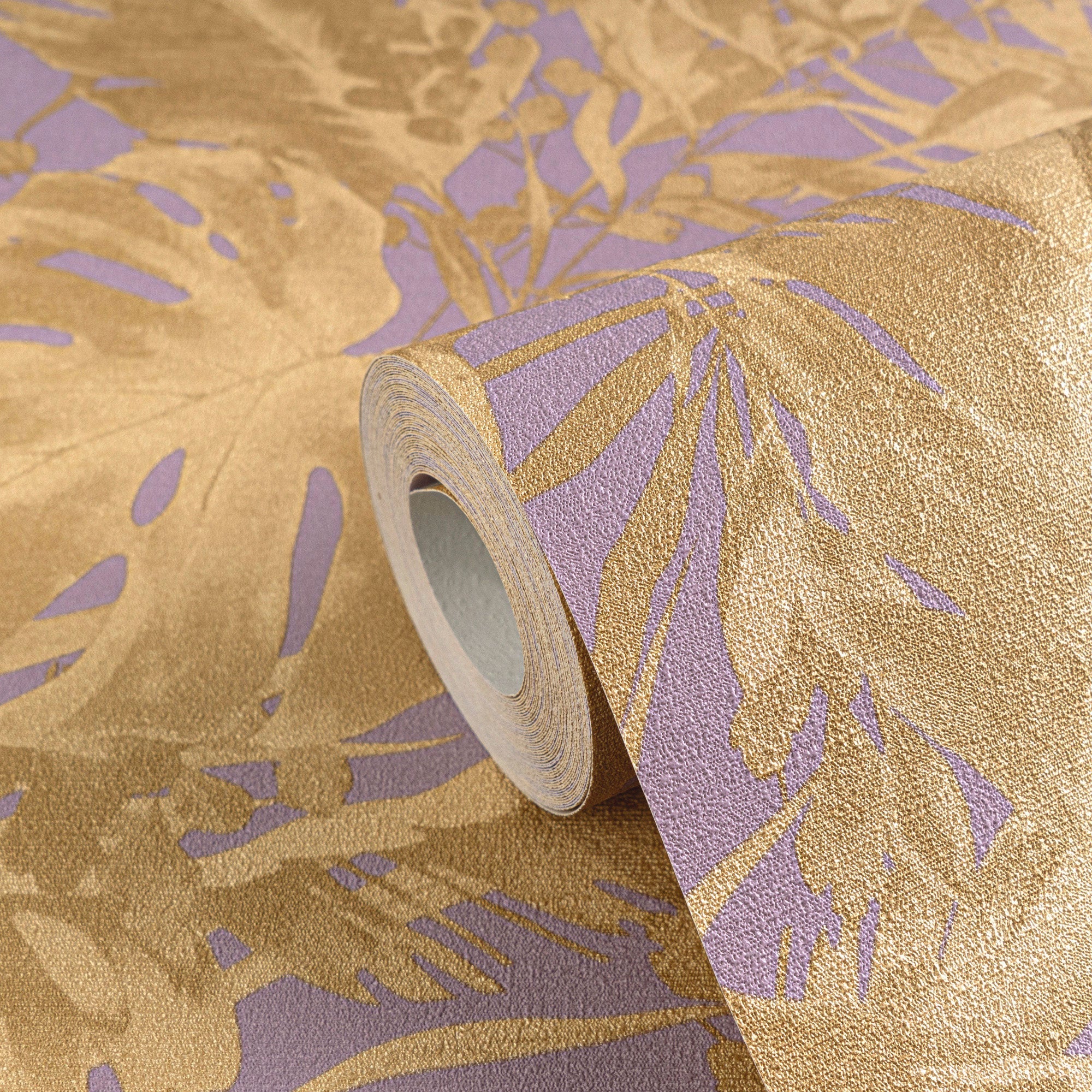 Earthlines - Balance Purple Lilac and Gold Cosmo Living Wallpaper by Galerie