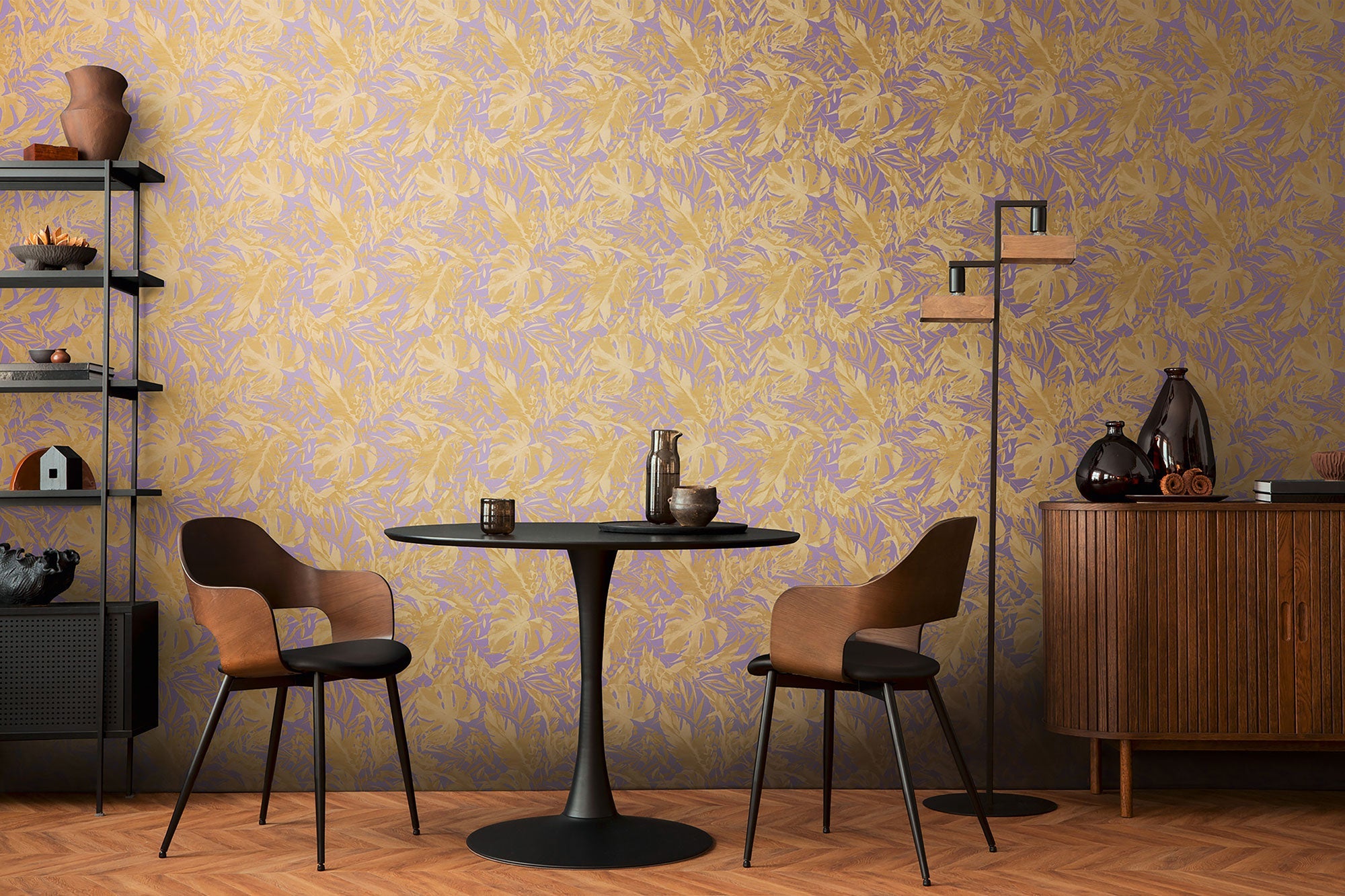 Earthlines - Balance Purple Lilac and Gold Cosmo Living Wallpaper by Galerie