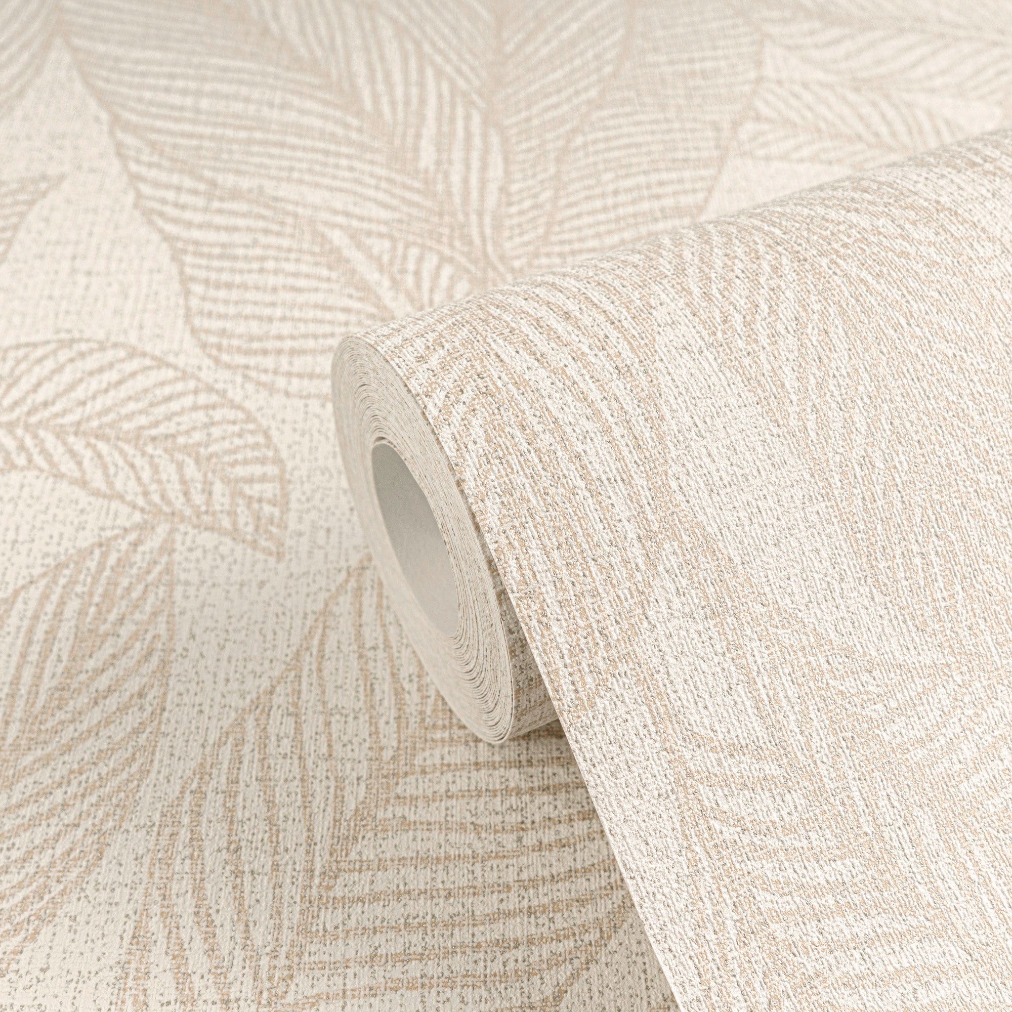 Golden Fern - Glow Beige and Silver Grey Cosmo Living Wallpaper by Galerie