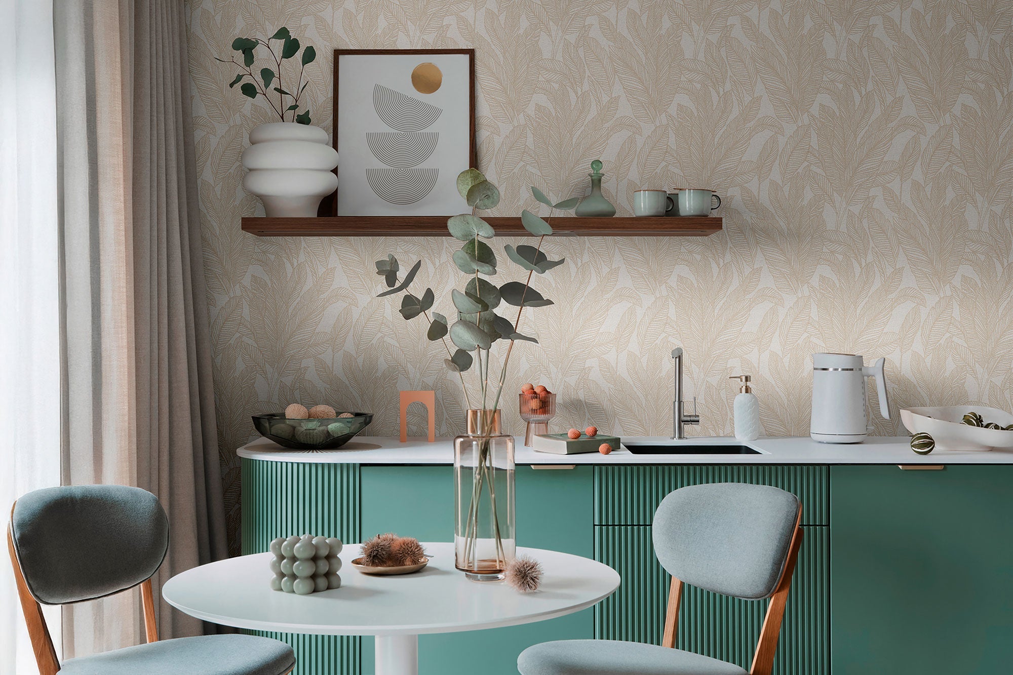 Golden Fern - Glow Beige and Silver Grey Cosmo Living Wallpaper by Galerie