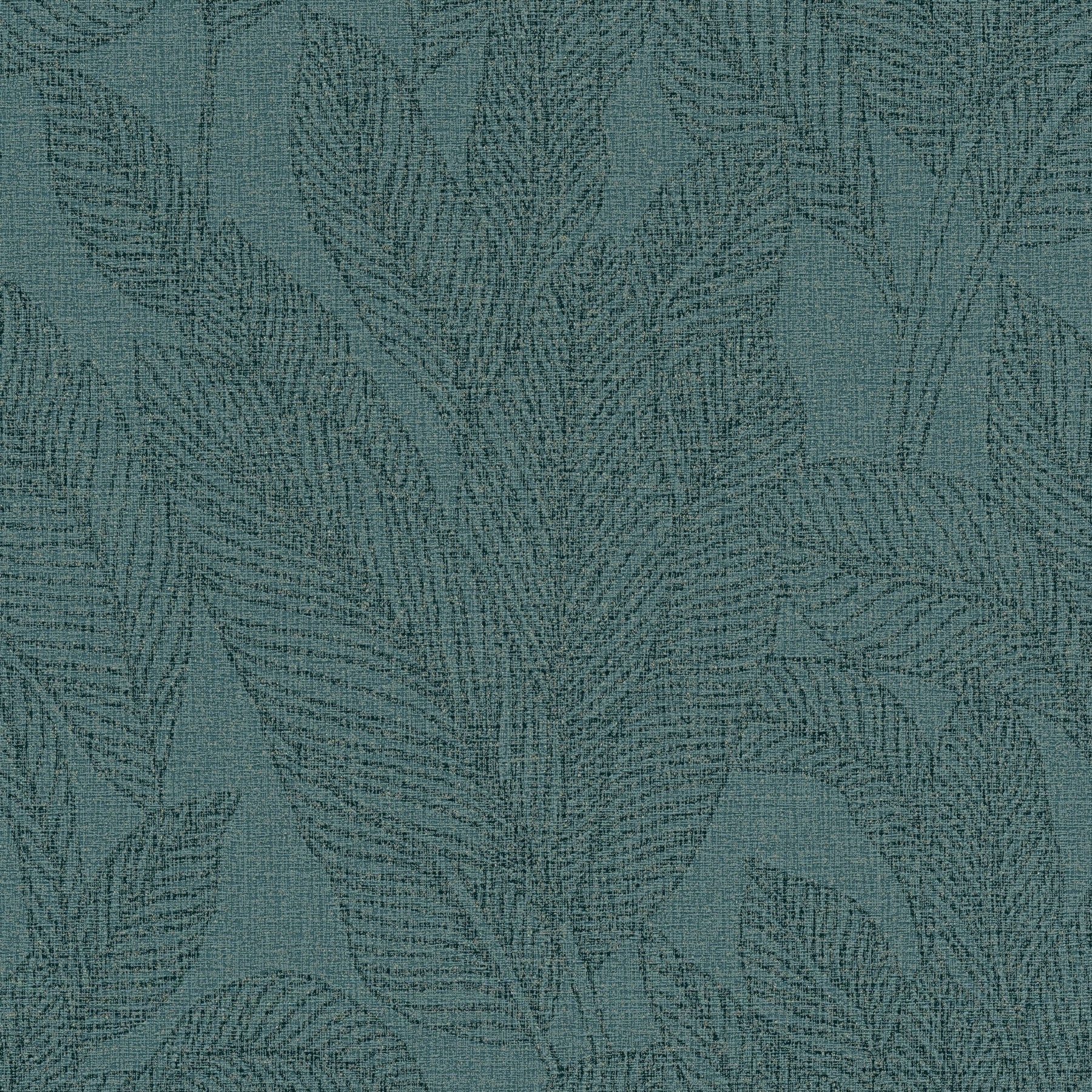 Golden Fern - Glow Green and Blue Cosmo Living Wallpaper by Galerie