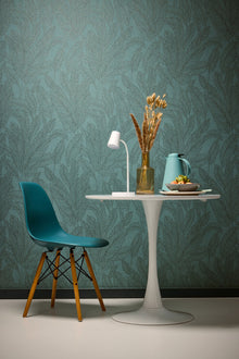 Golden Fern - Glow Green and Blue Cosmo Living Wallpaper by Galerie