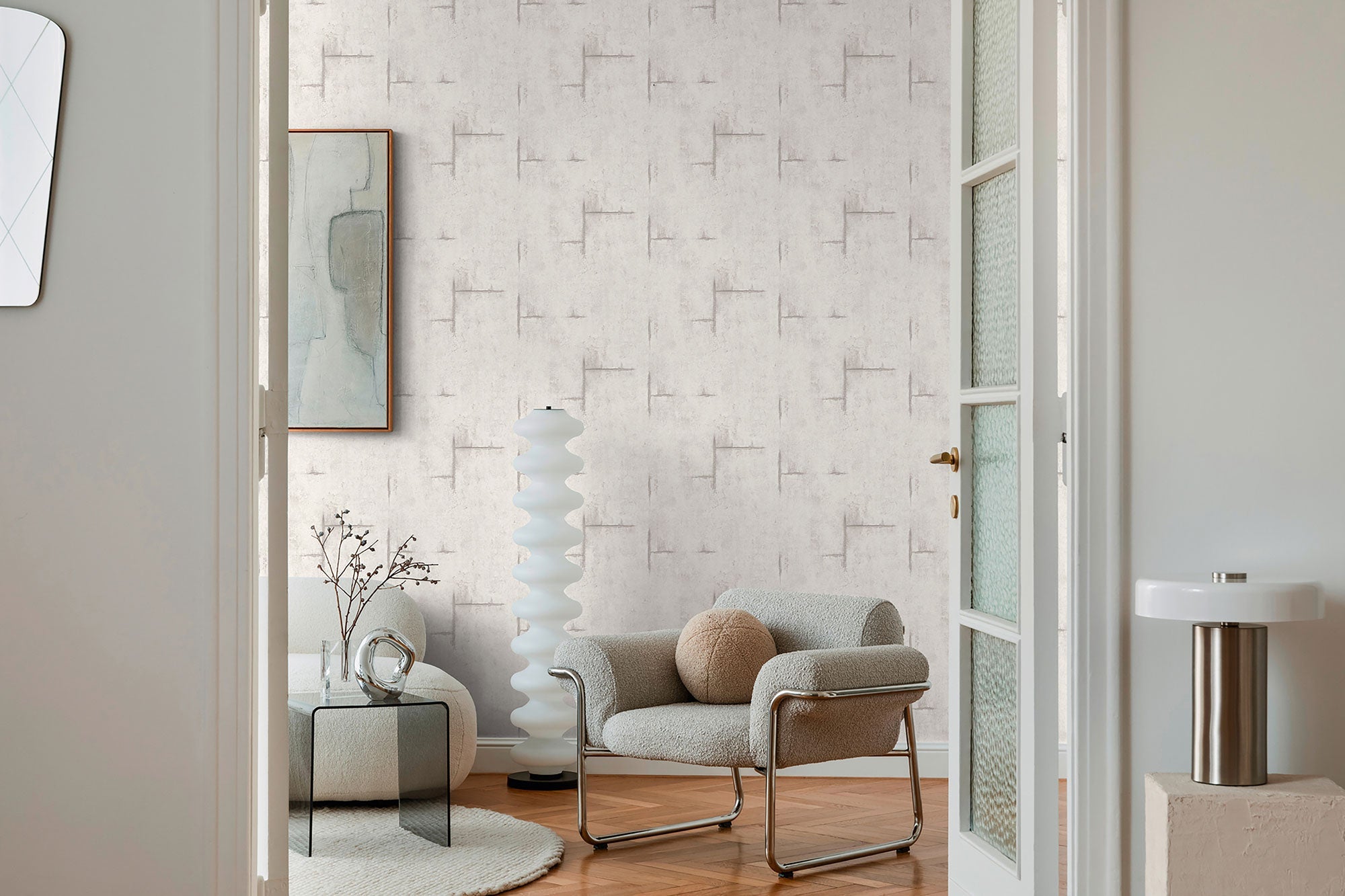 Graphite Groove - Edge Silver Grey and White Cosmo Living Wallpaper by Galerie