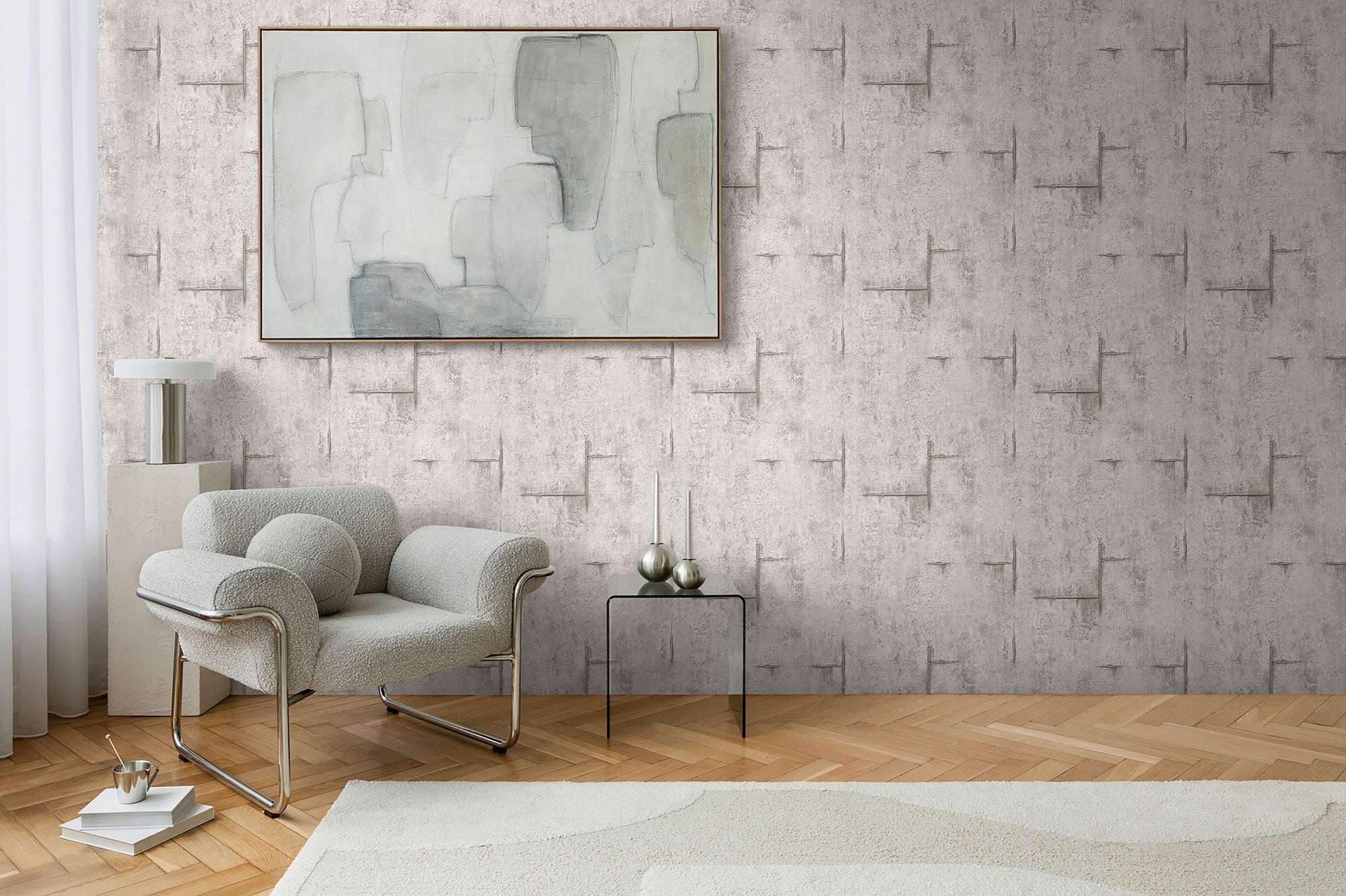 Graphite Groove - Edge Silver Grey and Beige Cosmo Living Wallpaper by Galerie