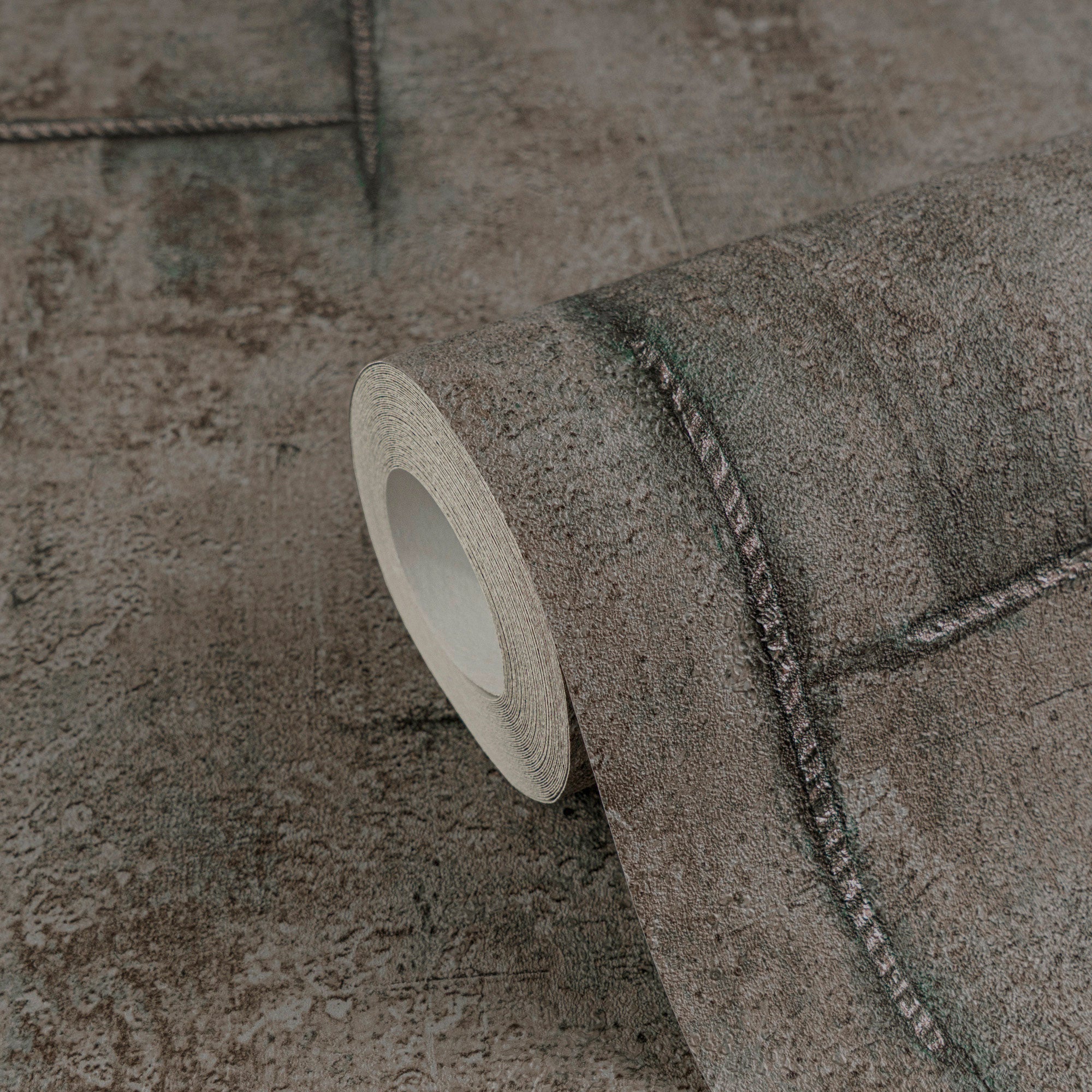 Graphite Groove - Edge Bronze Brown and Green Cosmo Living Wallpaper by Galerie
