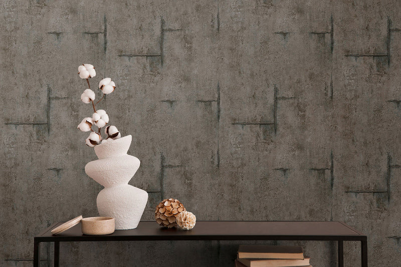 Graphite Groove - Edge Bronze Brown and Green Cosmo Living Wallpaper by Galerie
