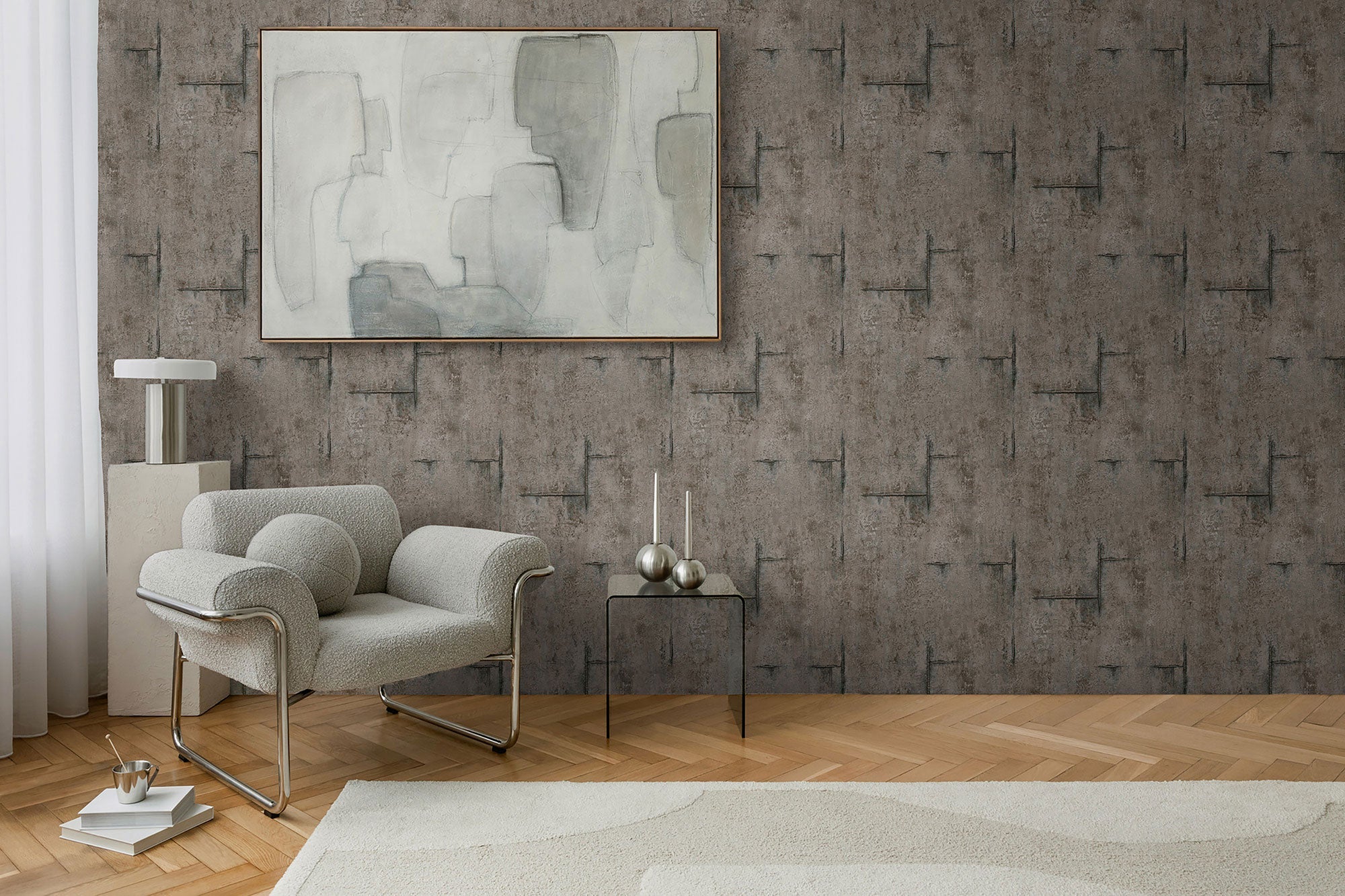 Graphite Groove - Edge Bronze Brown and Green Cosmo Living Wallpaper by Galerie