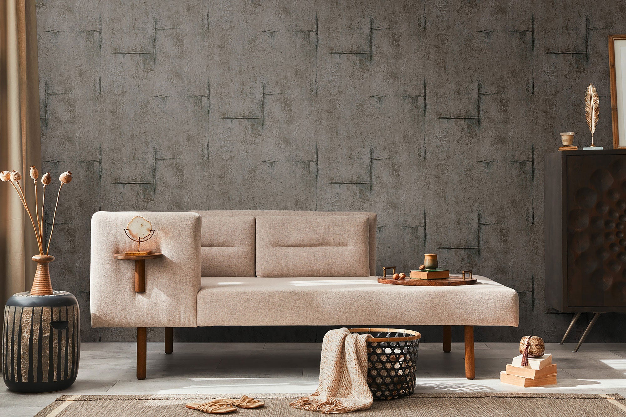 Graphite Groove - Edge Bronze Brown and Green Cosmo Living Wallpaper by Galerie