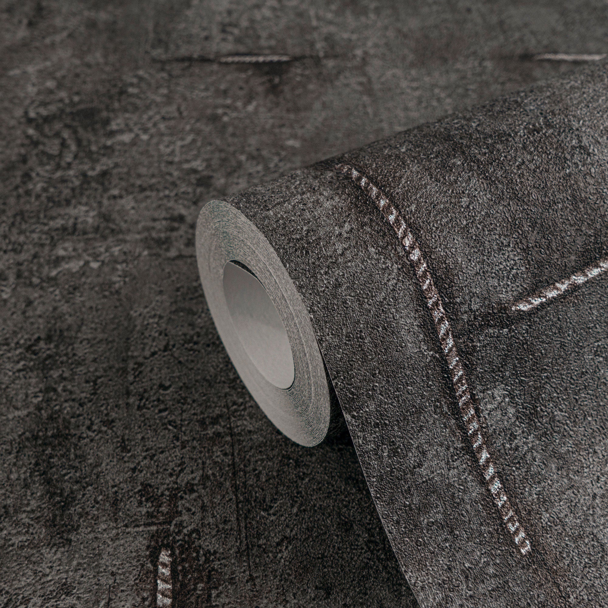 Graphite Groove - Edge Silver Grey and Black Cosmo Living Wallpaper by Galerie