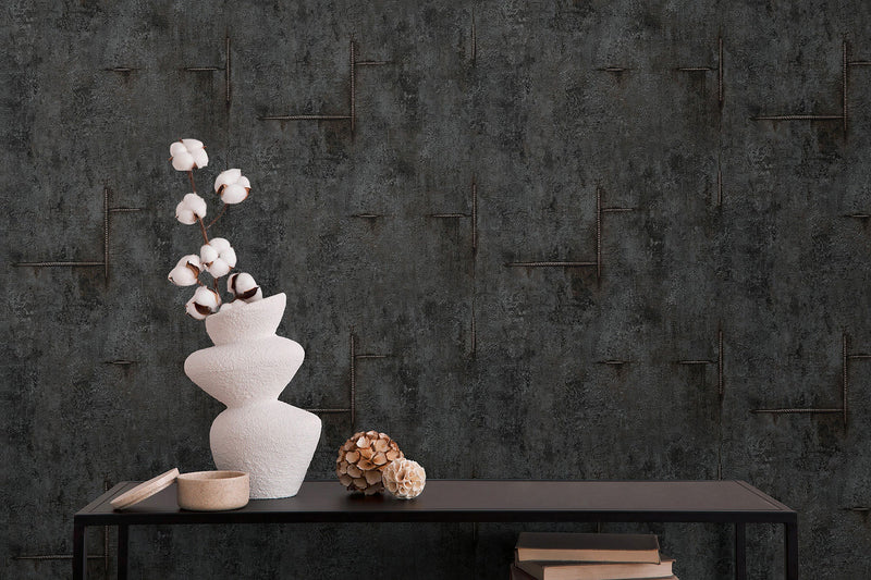 Graphite Groove - Edge Silver Grey and Black Cosmo Living Wallpaper by Galerie