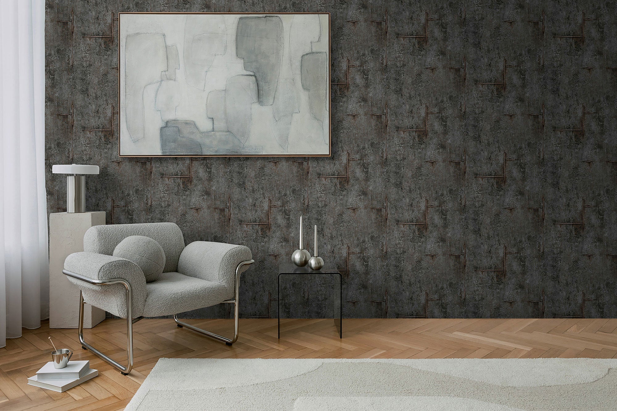 Graphite Groove - Edge Silver Grey and Black Cosmo Living Wallpaper by Galerie