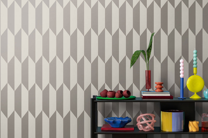 Graphic Groove - Playful Silver Grey and White Cosmo Living Wallpaper by Galerie