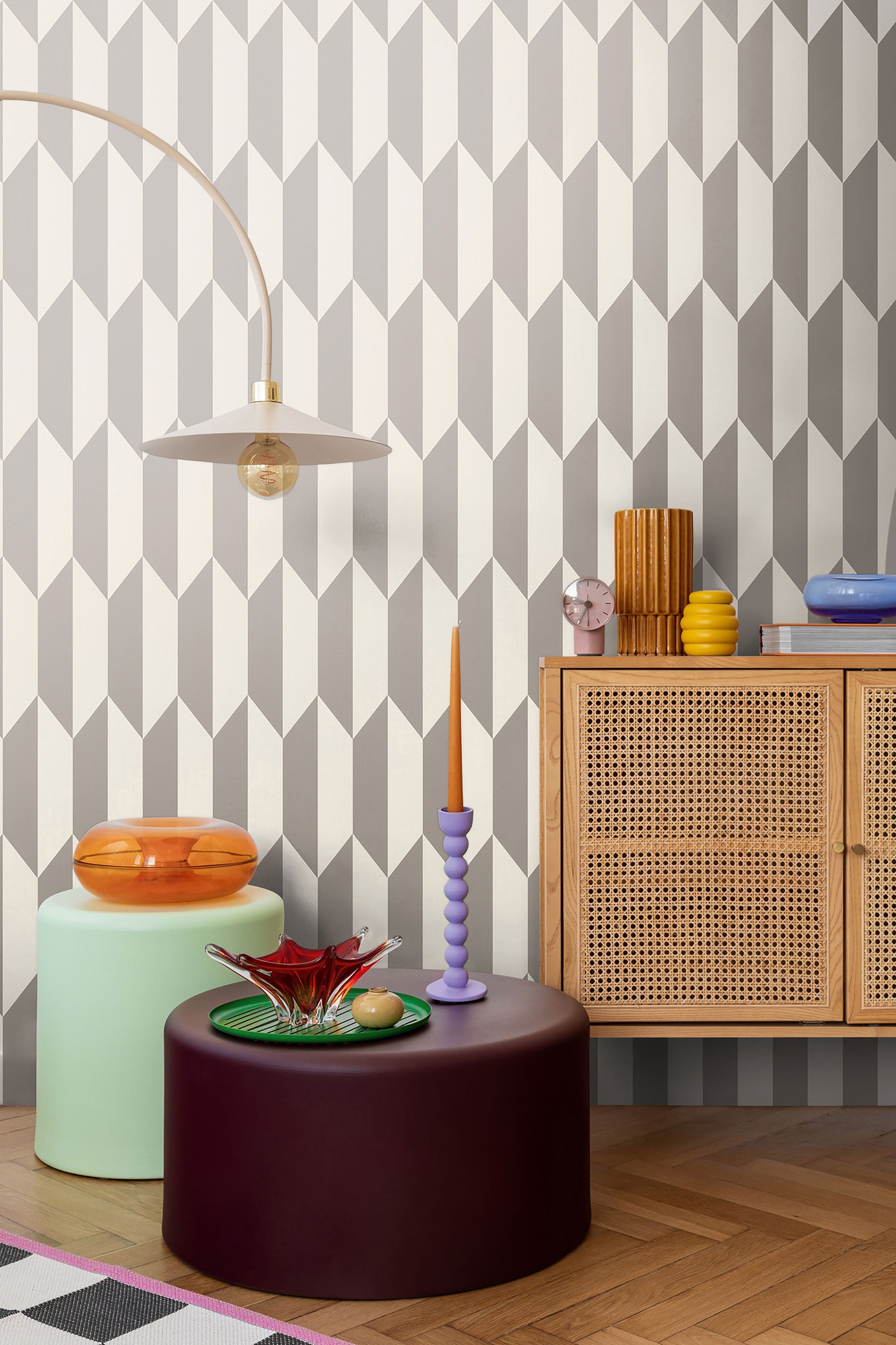 Graphic Groove - Playful Silver Grey and White Cosmo Living Wallpaper by Galerie