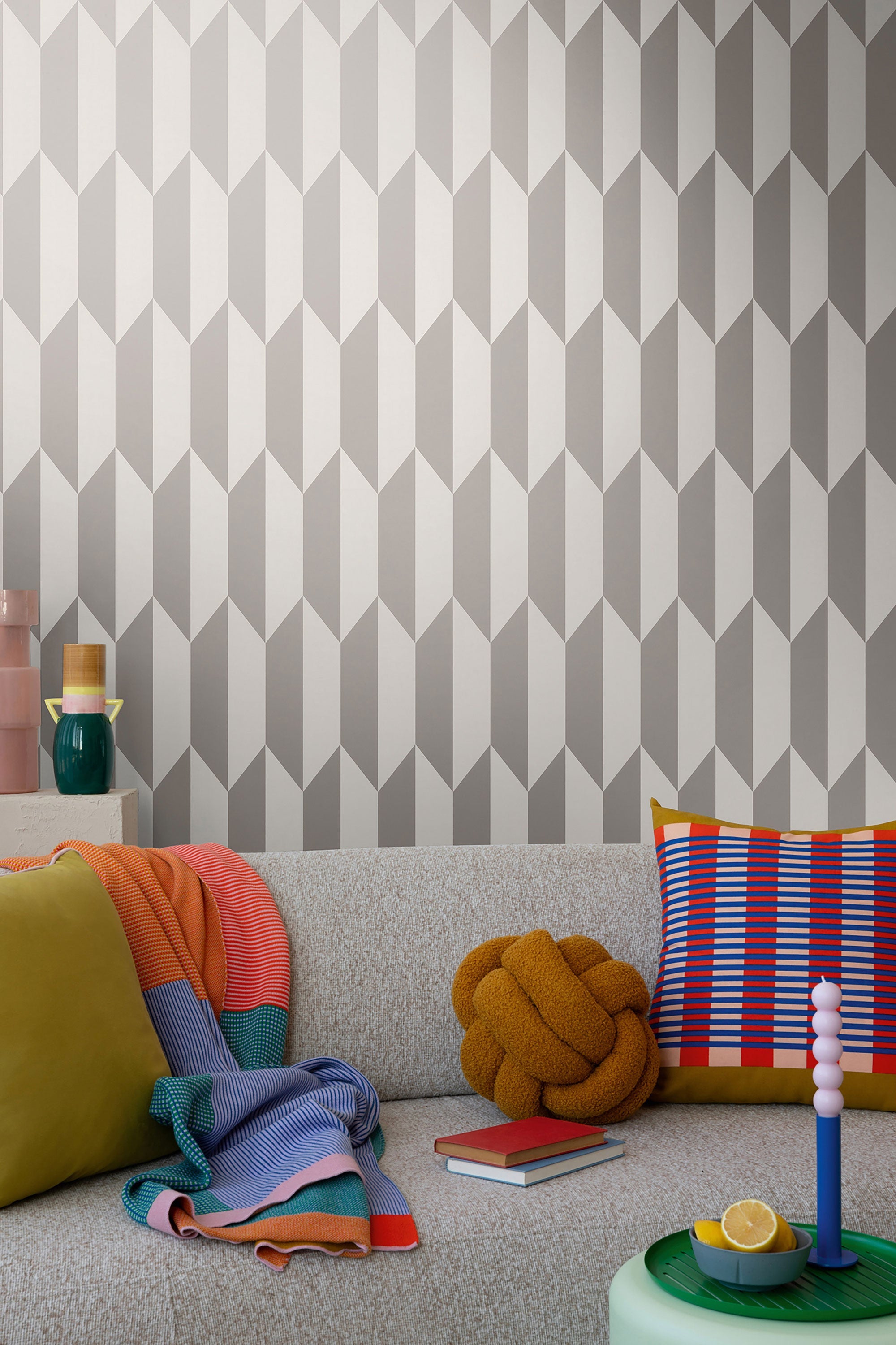 Graphic Groove - Playful Silver Grey and White Cosmo Living Wallpaper by Galerie