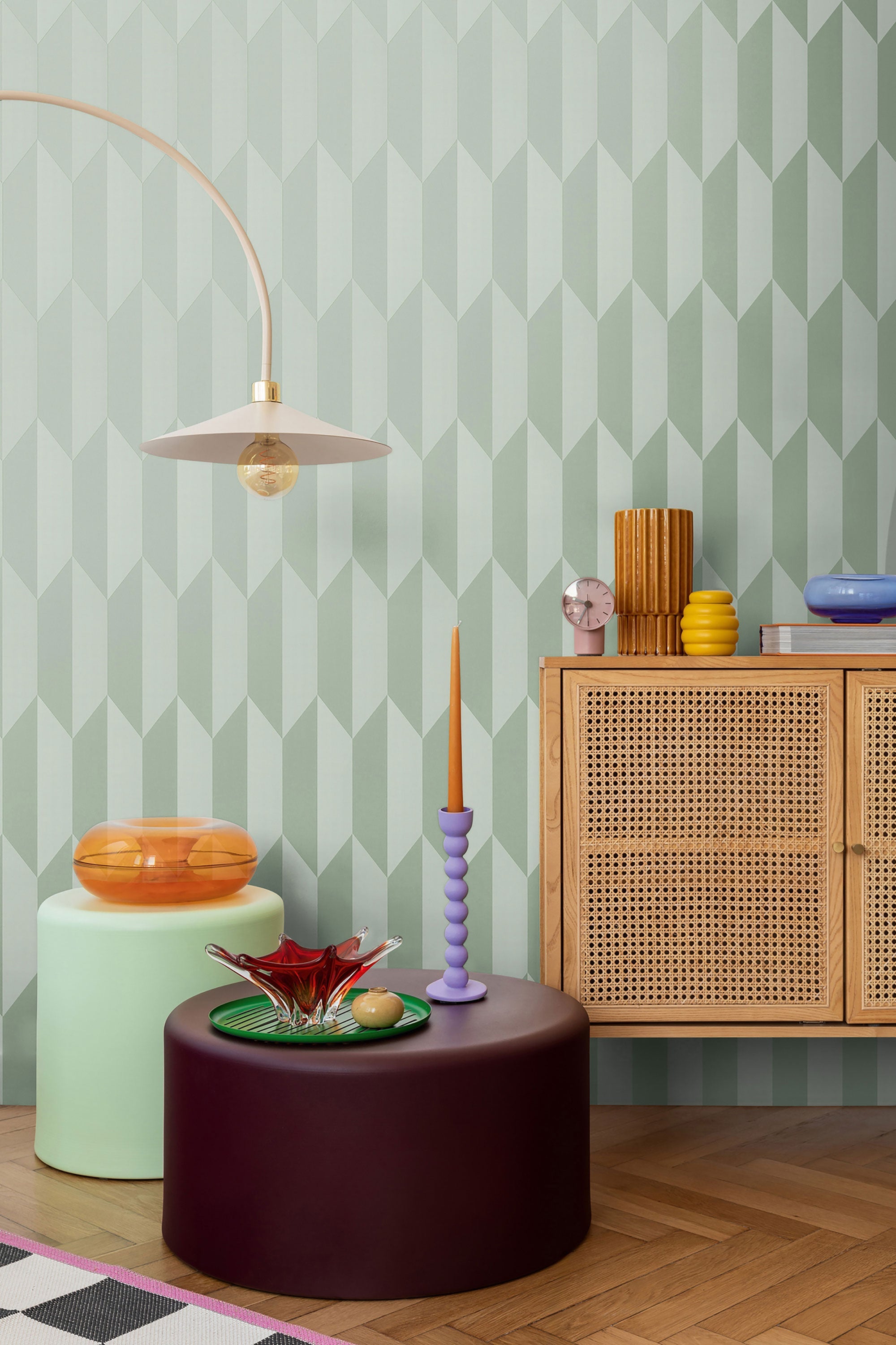 Graphic Groove - Playful Green Cosmo Living Wallpaper by Galerie