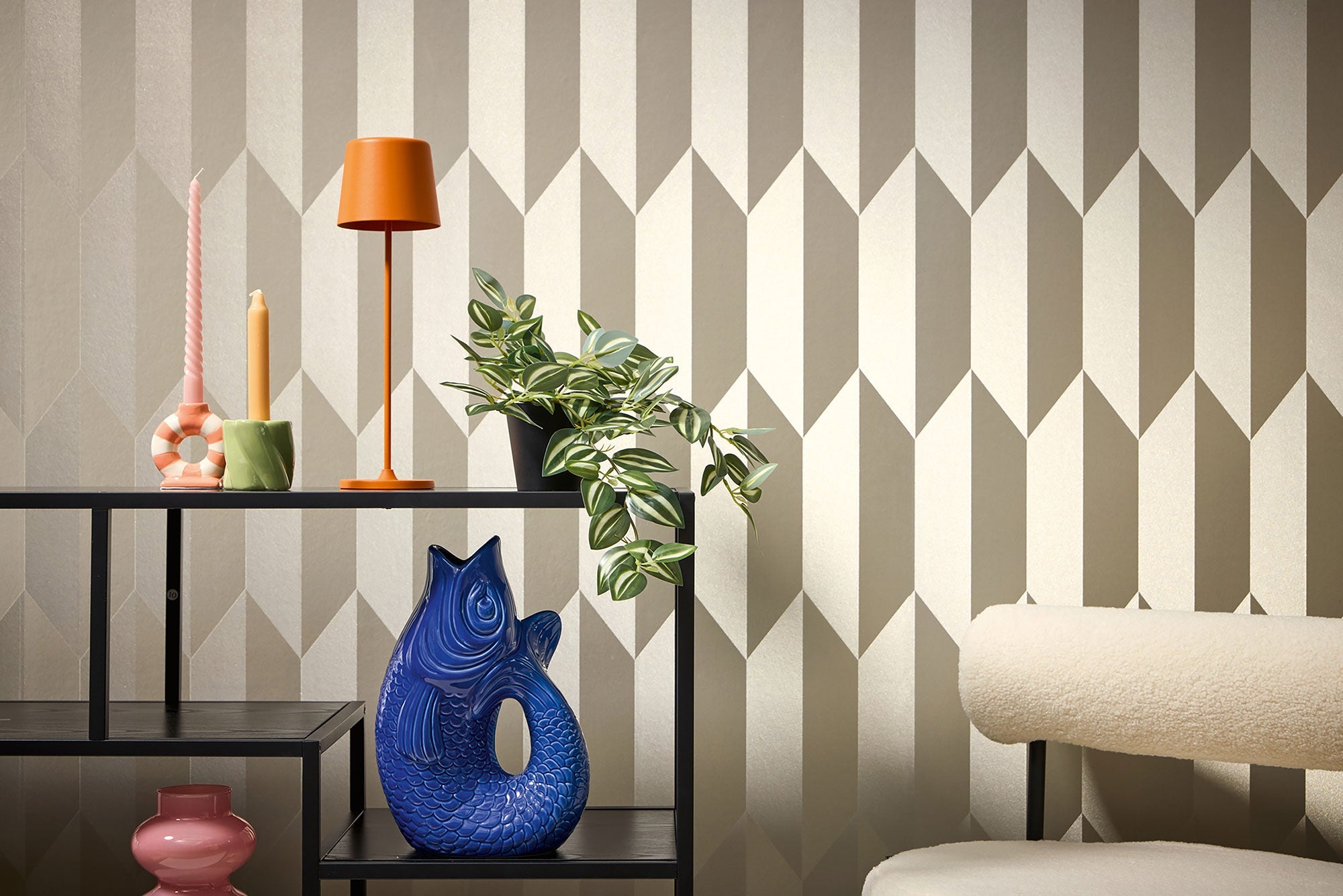 Graphic Groove - Playful Silver Grey Cosmo Living Wallpaper by Galerie