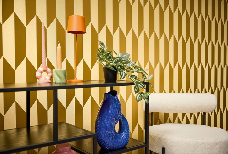 Graphic Groove - Playful Gold Cosmo Living Wallpaper by Galerie